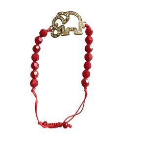 WOMENS RED BEADS WITH ELEPHAN CHARM ADJUSTABLE BRACELET